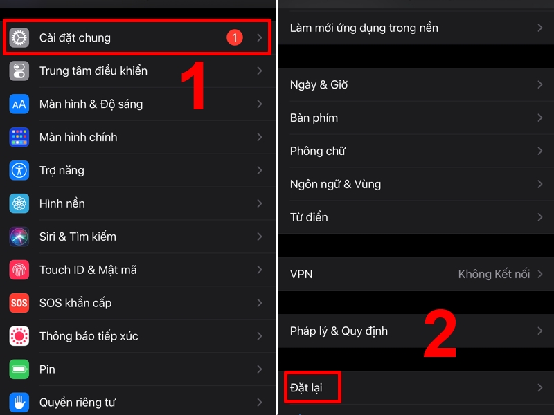 Chọn Đặt lại trong C&agrave;i đặt chung